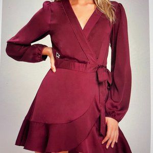 Lulu's Lilya Plum Purple Long Sleeve Satin Wrap Dress